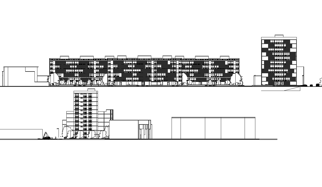 Elevation and section office plan detail - Cadbull