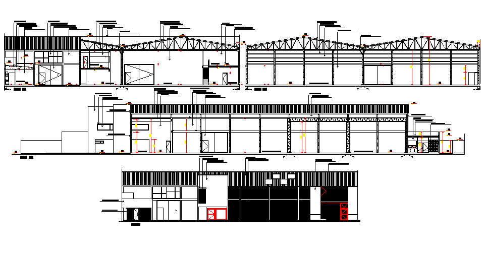 Elevation and section packing box assembly factory plan detail - Cadbull