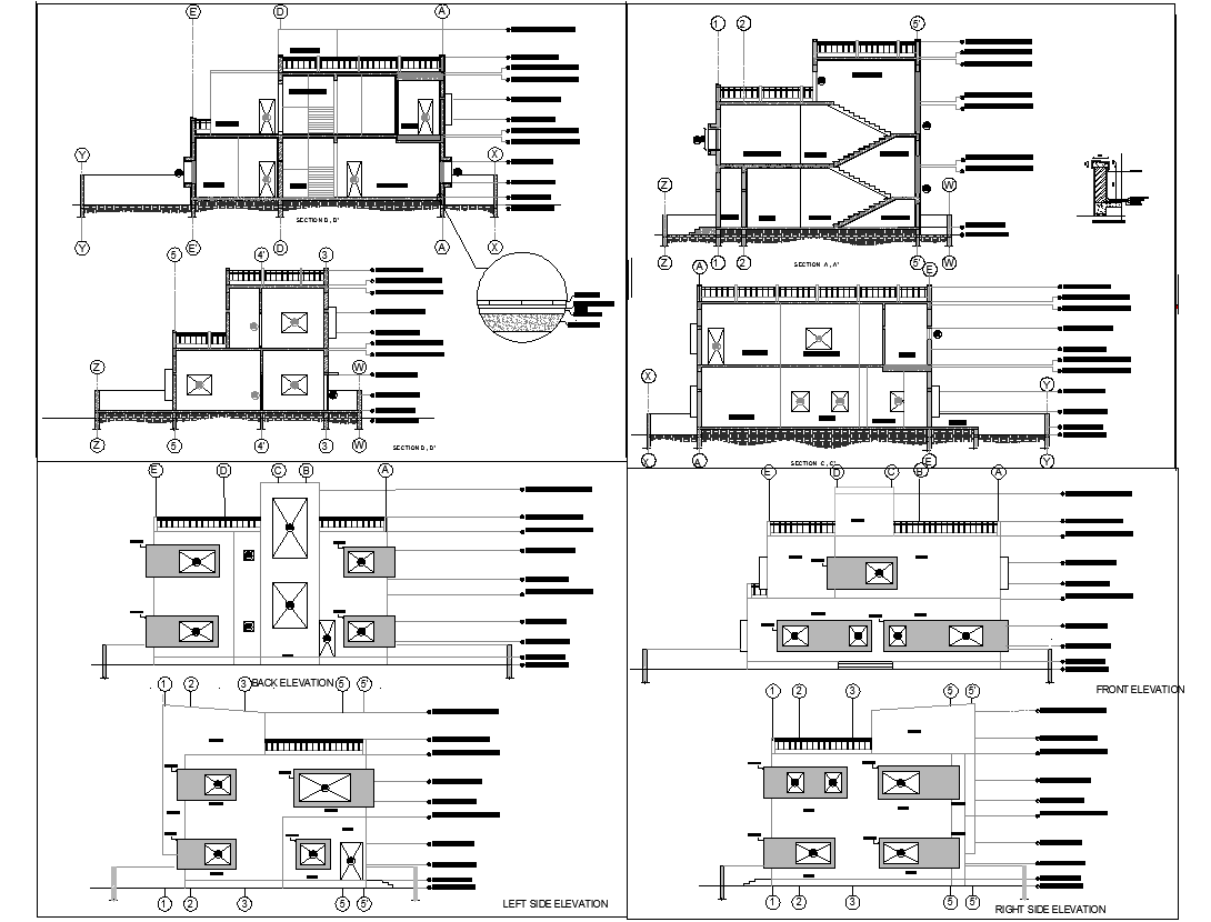 Elevation and section view detail of house detail dwg file - Cadbull