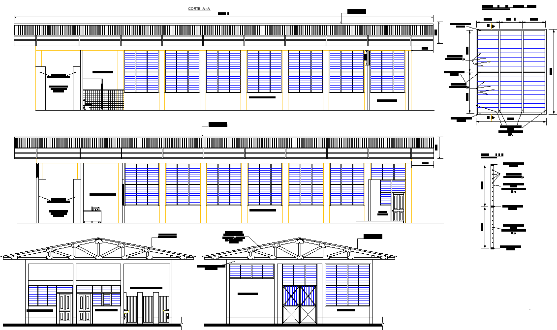 Elevation and section wood factory detail dwg file - Cadbull