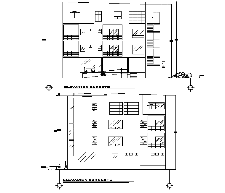 Elevation departments house autocad file - Cadbull