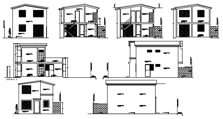 Elevation drawing of 2 storey house in autocad Cadbull