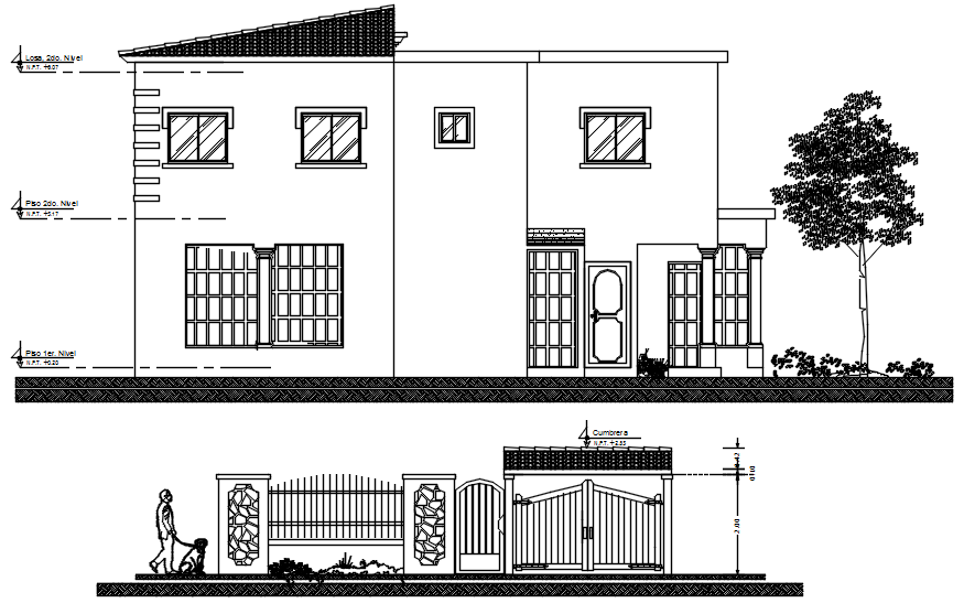 Elevation drawing of bungalow design in autocad - Cadbull