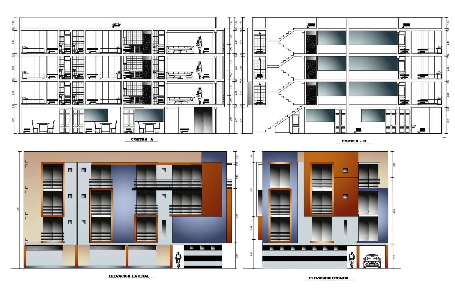 Elevation drawing of the residential building with detail dimension in
