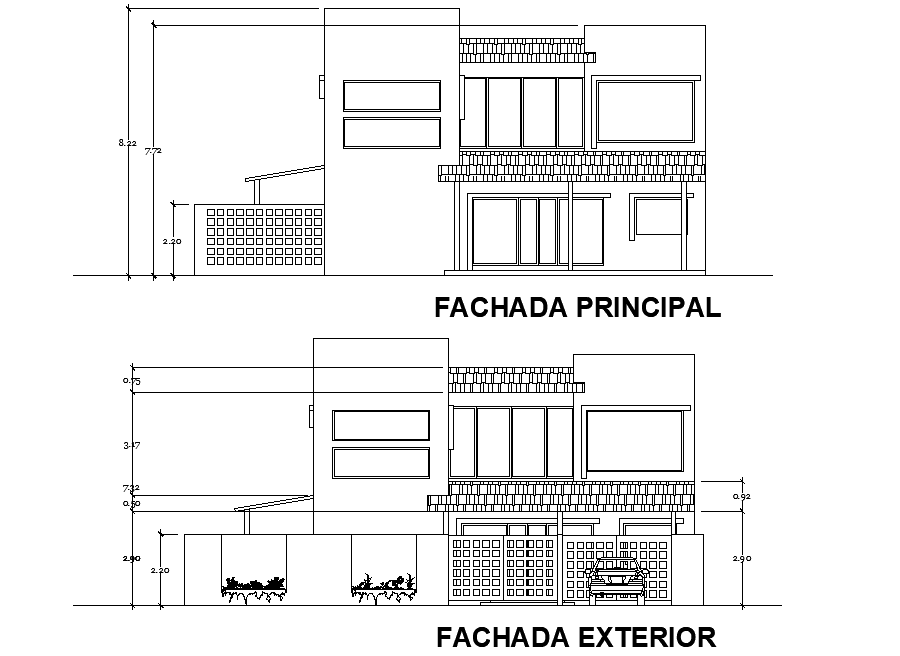 Elevation home plan detail dwg file - Cadbull