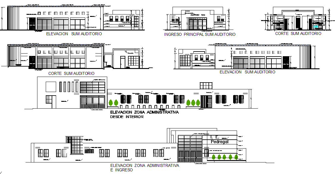 Elevation of Education institution dwg file - Cadbull