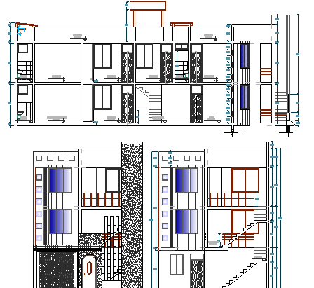 Elevation of Three Flooring Residential Housing Building dwg file - Cadbull