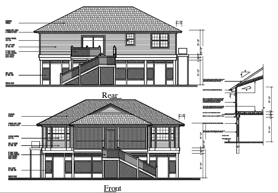 Elevation of a bungalow dwg file - Cadbull