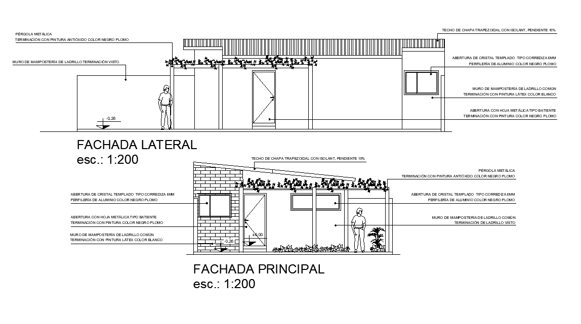 Elevation single family home plan detail - Cadbull