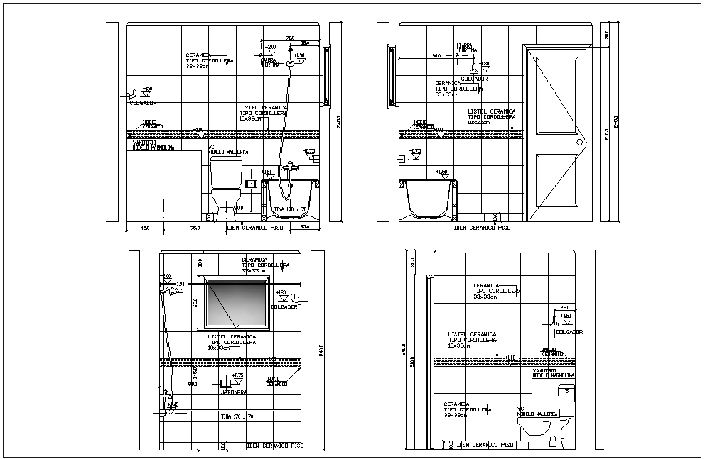 Elevation view of bathroom design for apartment dwg file Cadbull