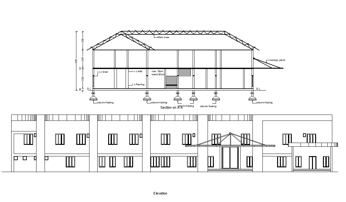 Elevation and section of Ernakulam hospital building plan details are ...