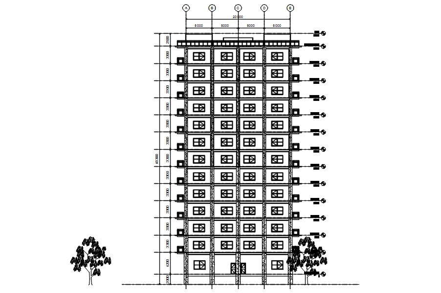 Elevation drawing of multistorey building in AutoCAD 2D drawing, dwg ...