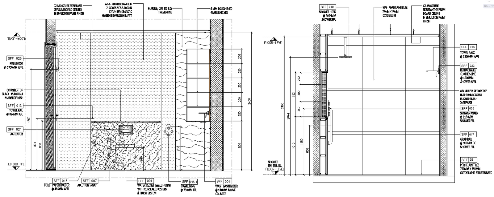 Elevation of bathroom with Sanitaryware detail DWG AutoCAD file - Cadbull