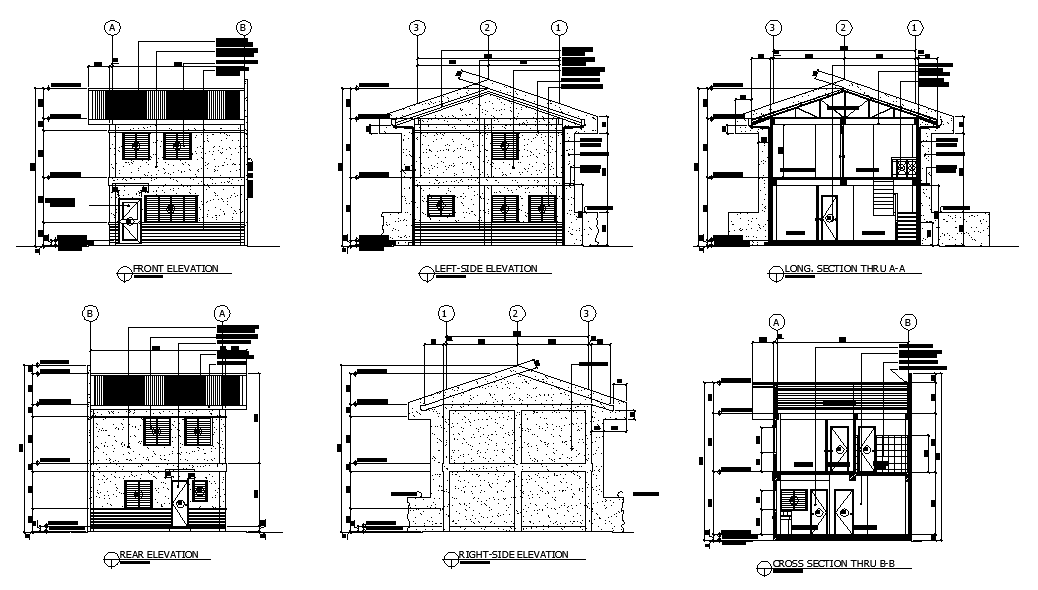 Elevations And Sections Of 9x14 Meter 3 BHK House Building - Cadbull