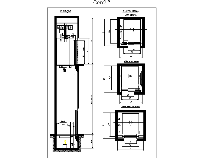 Elevator plan and section detail dwg file Cadbull