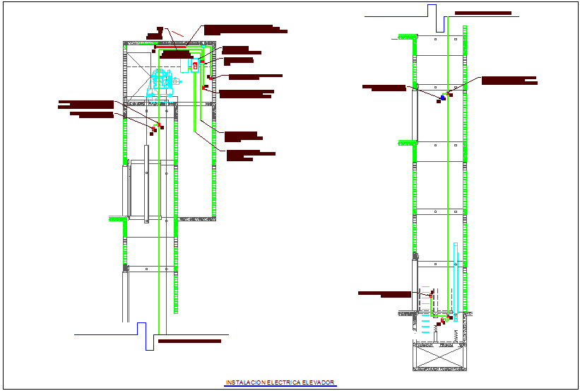 Elevator view with electrical connection dwg file - Cadbull