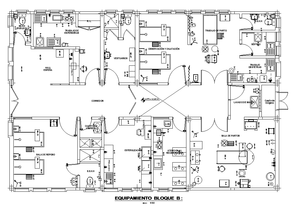 Equipment detail of 18x11m hospital obstetric center plan is given in ...