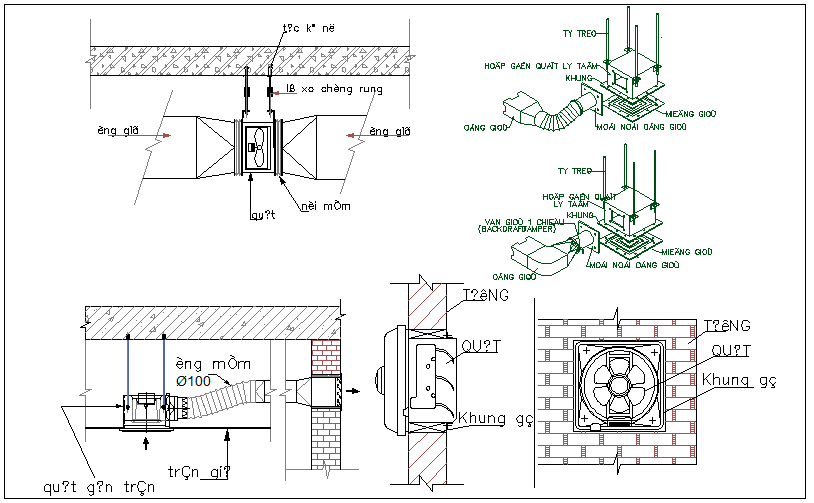 Exhaust Fan Connection Detail And Section View Detail Dwg File Cadbull