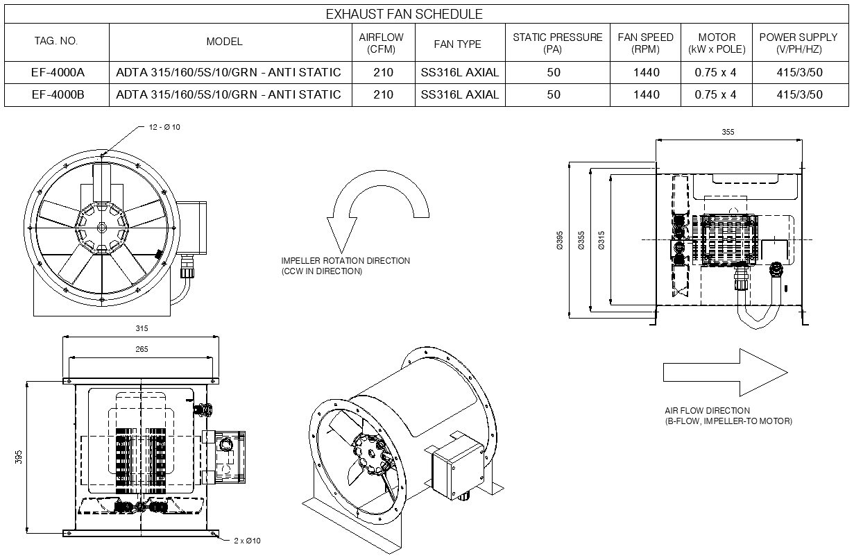 Exhaust Fan Schedule Diagram with Plan Elevation and Section DWG ...