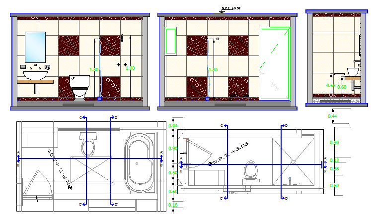 Exploded bathroom architecture project dwg file - Cadbull