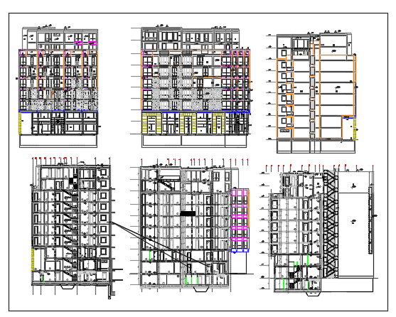 Exterior Elevation of building with 9 floors dwg file - Cadbull