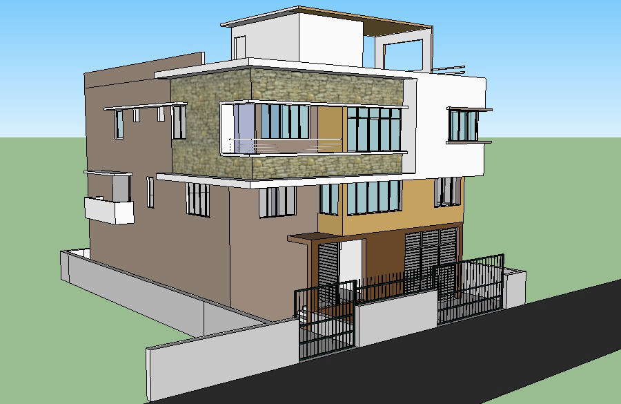 Exterior View Of A Residential House In Sketchup Cadbull