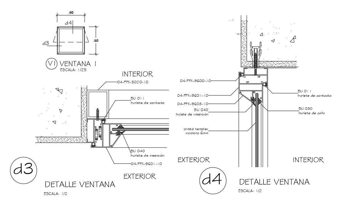 Exterior & interior detail of window is given in this Autocad drawing ...