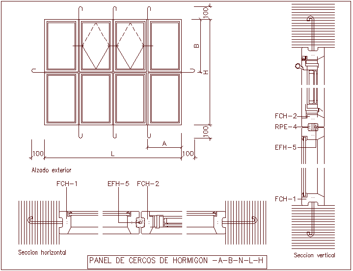 External elevation view, concrete fence panel door dwg file - Cadbull