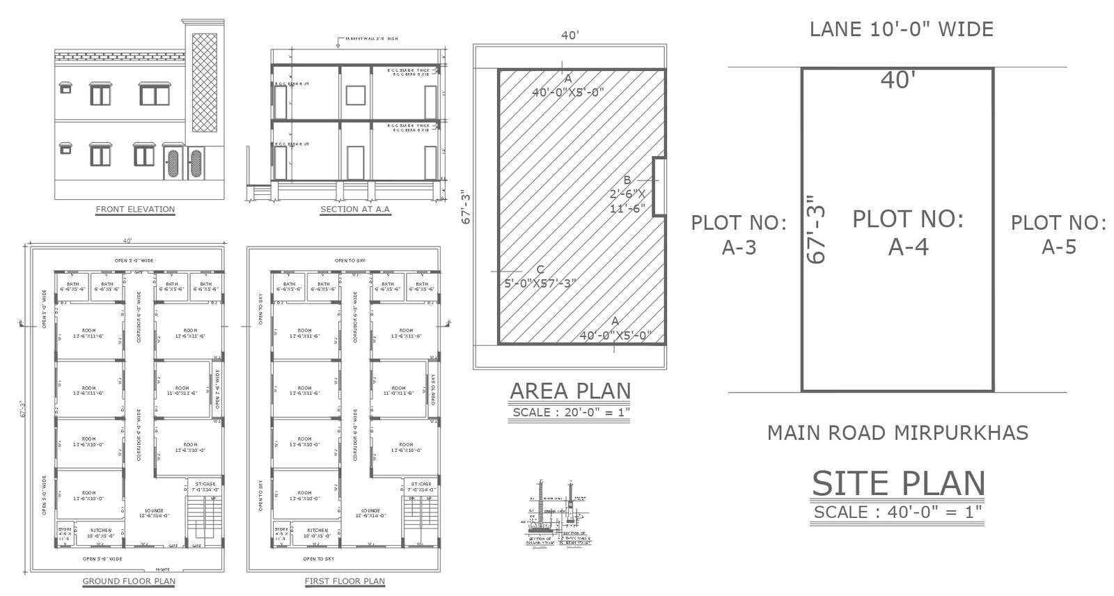 Facade design with elevation and section details dwg autocad drawing ...