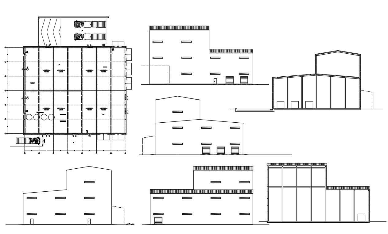 Factory Building Elevation design DWG File - Cadbull