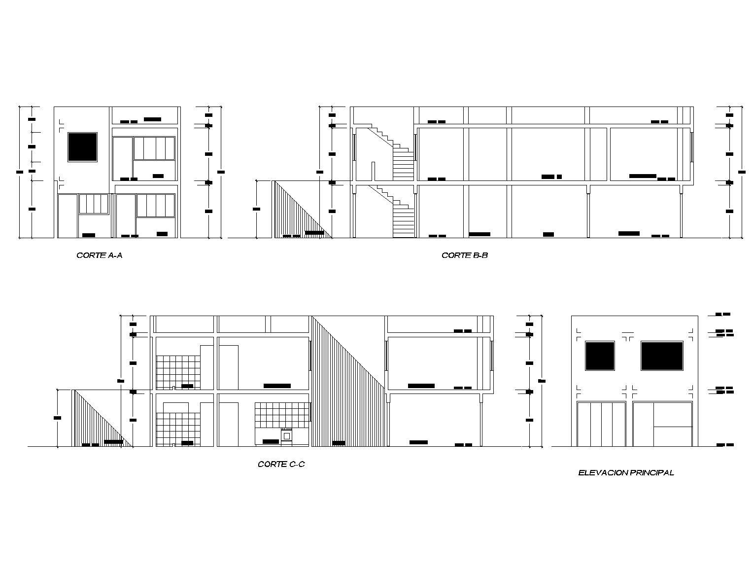 Family house in lima elevation and section dwg file - Cadbull