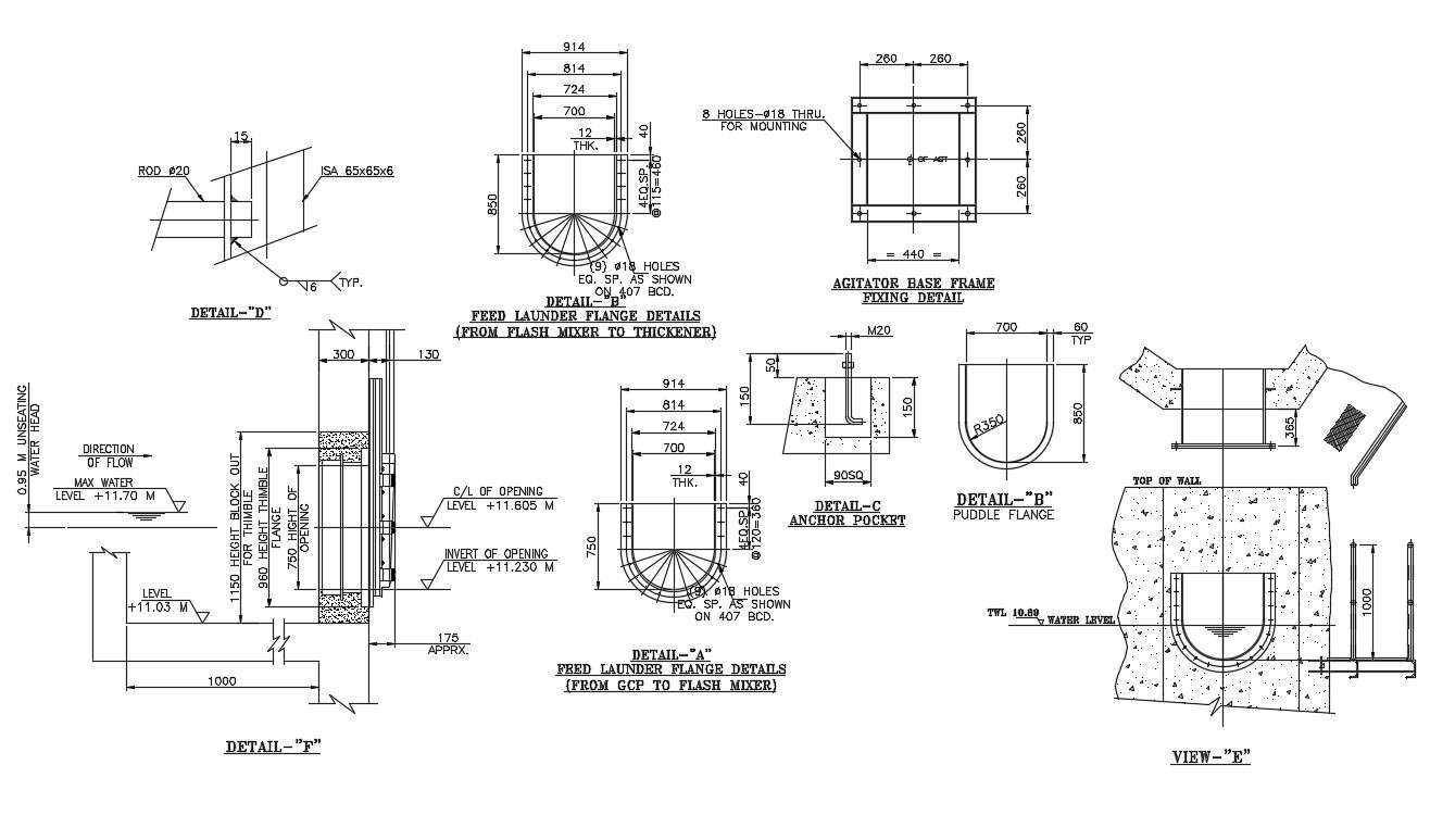 Feed Launder Flange Water Details From GCP To Flash Mixer Drawing DWG ...