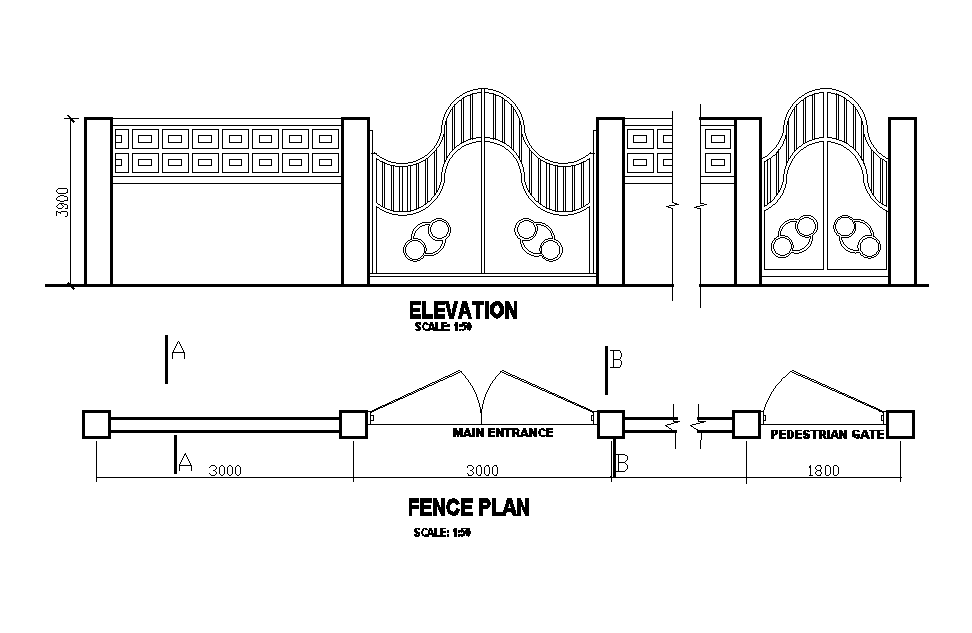 Fence elevation and plan is given in this Autocad drawing file.Download