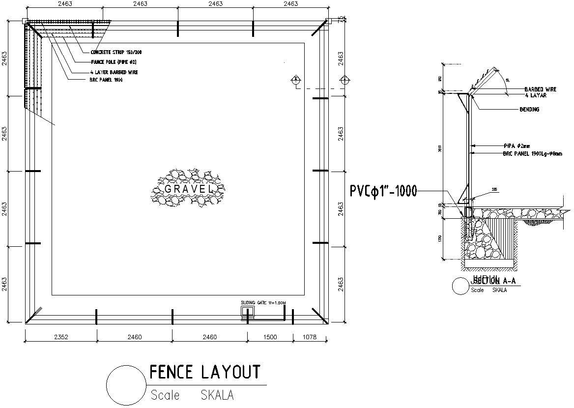 Fence layout details Autocad file , cad drawing , dwg format Cadbull