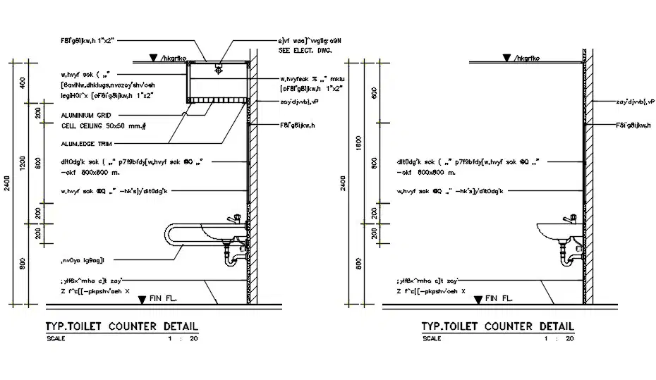 File shows the details of typical toilet counter and wash basin in the ...