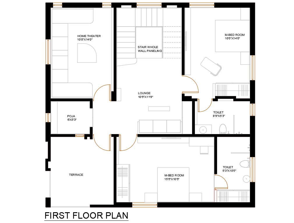 First Floor House Design With Furniture Layout DWG File - Cadbull