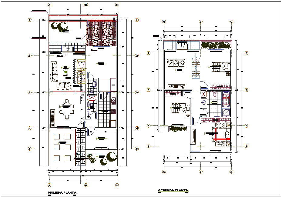 First And Second Floor Plan View With Architectural View Of Residence Area Dwg File Cadbull