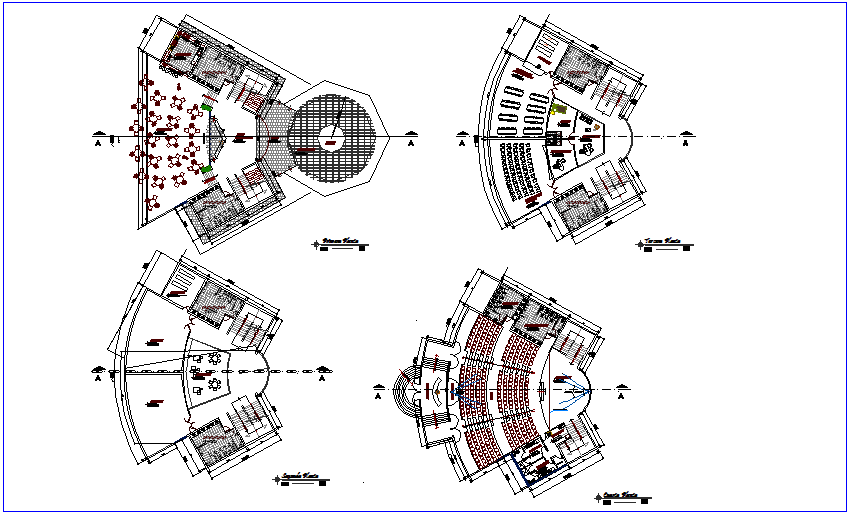 First to fourth floor plan of government building dwg file