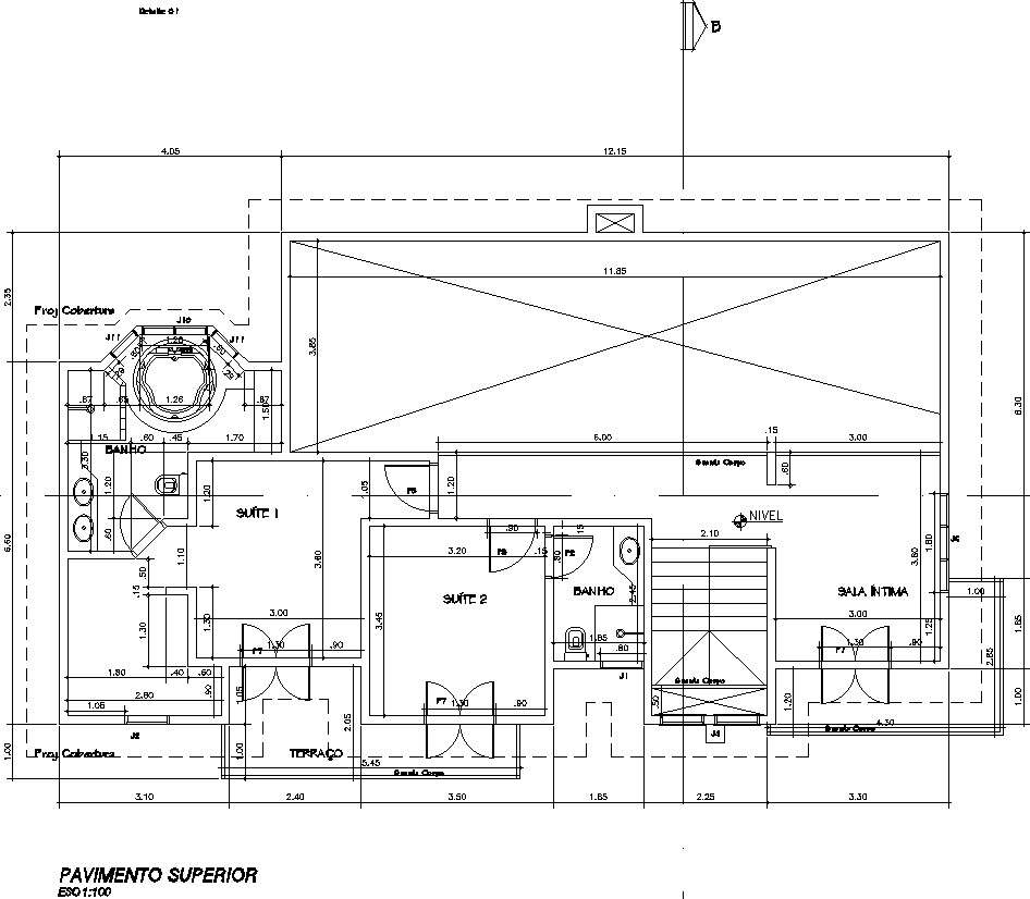 First floor plan with 2 suite and one common room. - Cadbull