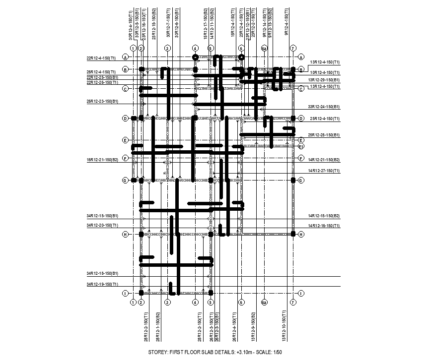 First Floor Slab Detail Of 12x18m House Plan Is Given In This Autocad Drawing Filedownload Now