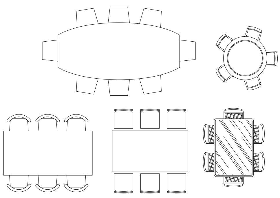 Five Various types of dining table block elevation design, Download the ...