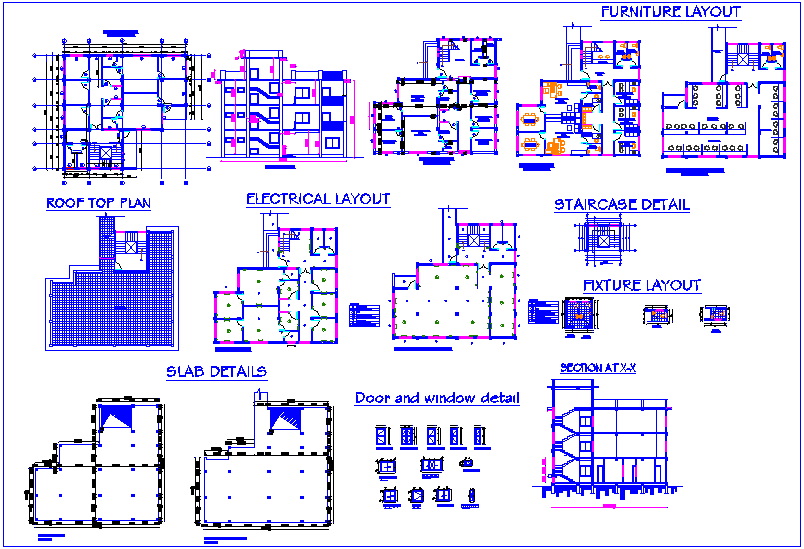 Flat plan design view with furniture electrical slab and 