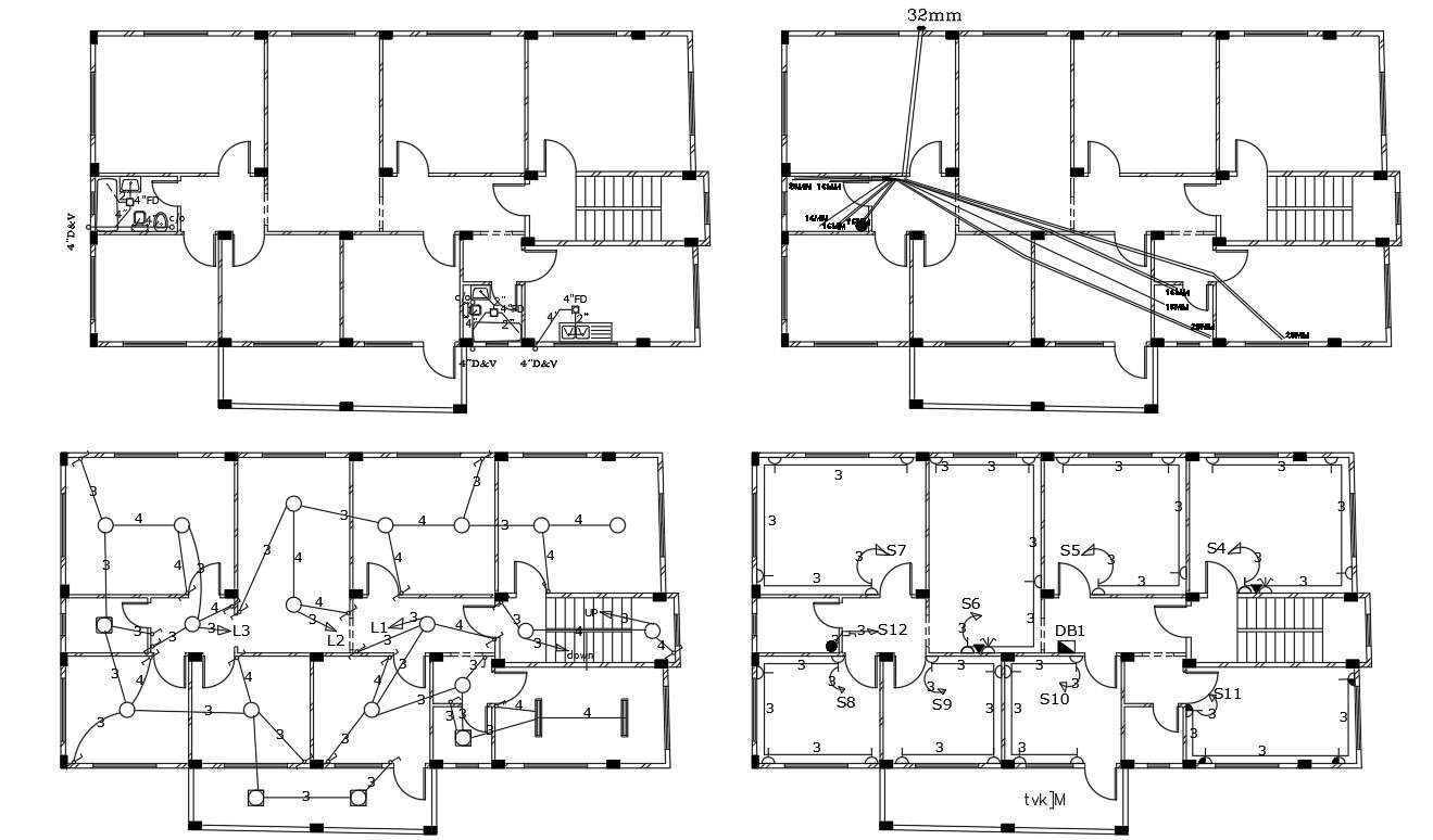 Floor Plan With Electrical And Plumbing Layout Plan Cadbull