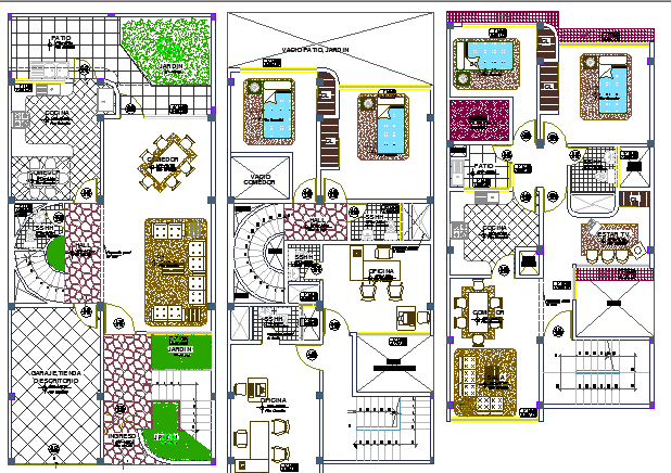 Floor Plan and Structure Details of Three Flooring Housing dwg file ...