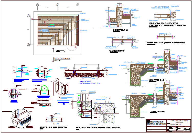 Floor construction view with detail of multiple use area dwg file - Cadbull