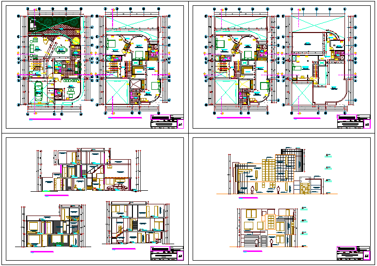 Floor plan,elevation and sectional view of house design dwg file - Cadbull