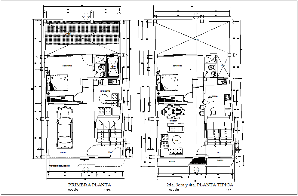 Floor plan of family house with architecture view dwg file - Cadbull