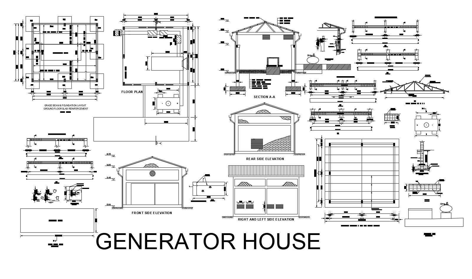 Floor plan of house 8.10mtr x 7.04mtr with elevation and section in dwg -