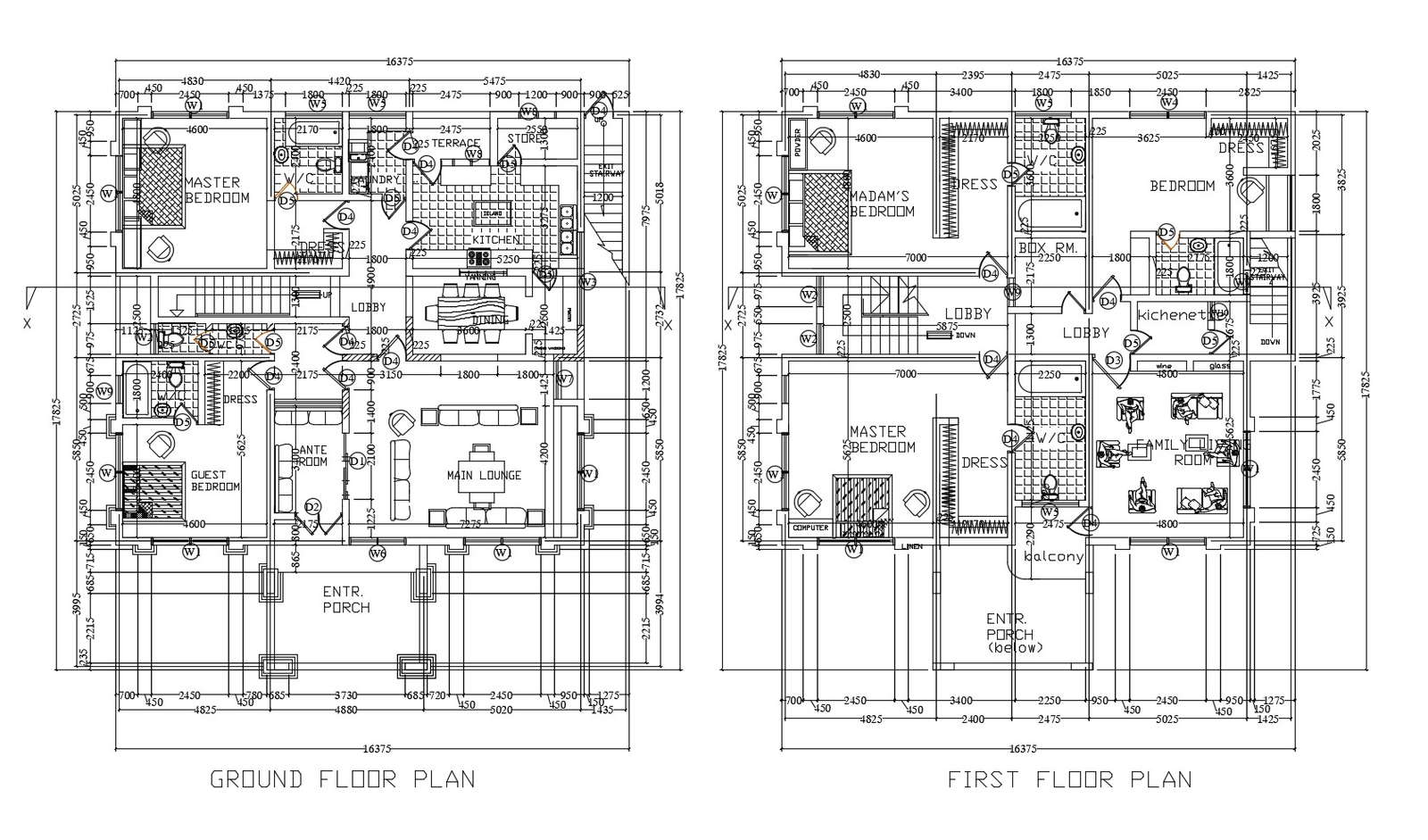 Floor Plan Of House With 16375mtr X 17825mtr With Detail Dimension In Autocad Cadbull