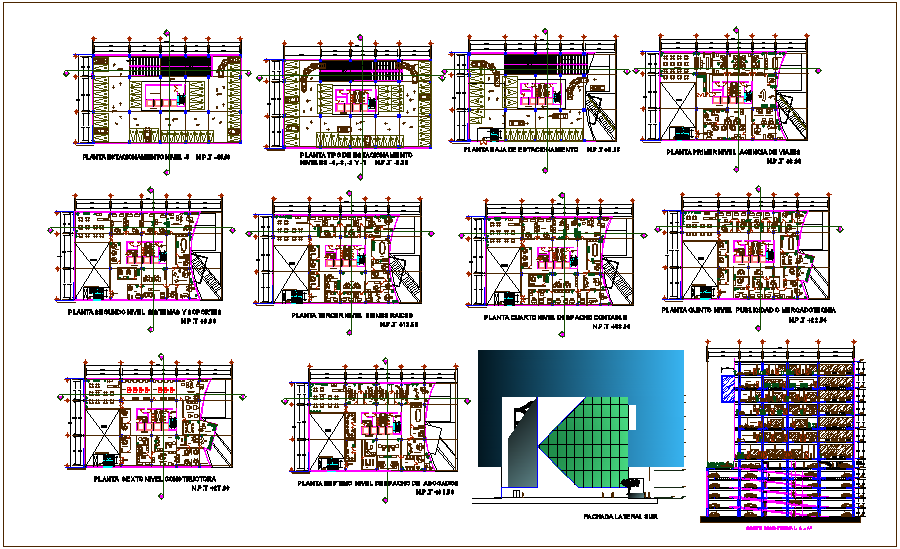 Floor Plan Elevation And Section View Of Office Building Dwg File Cadbull Images And Photos Finder